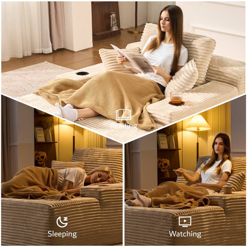 OVIOS Plush Convertible Floor Lounge Sofa with Cup Holder