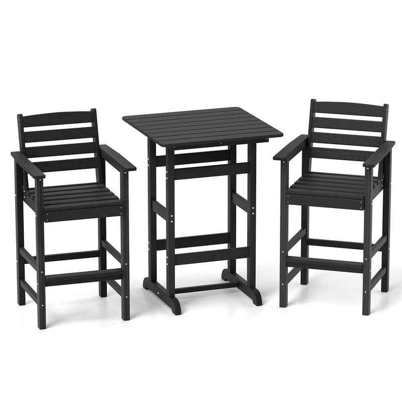 Costway 3-Piece Patio HDPE Bar Set Armchairs with Square High-Top - See Details
