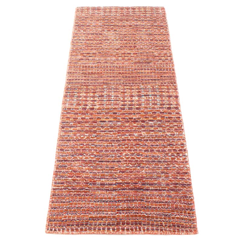 ECARPETGALLERY Hand-knotted Silk Shadow Red Silk, Wool Rug - 2' 7" x 8'