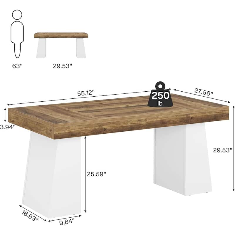Conference Table, Modern Meeting Table with Thick Tabletop and Trapezoidal Legs