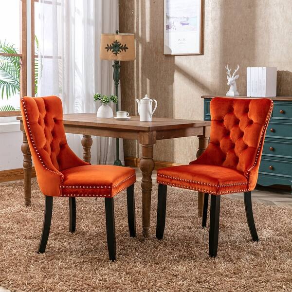 Modern Velvet Upholstered Dining Chair with Wood Legs,Set of 2