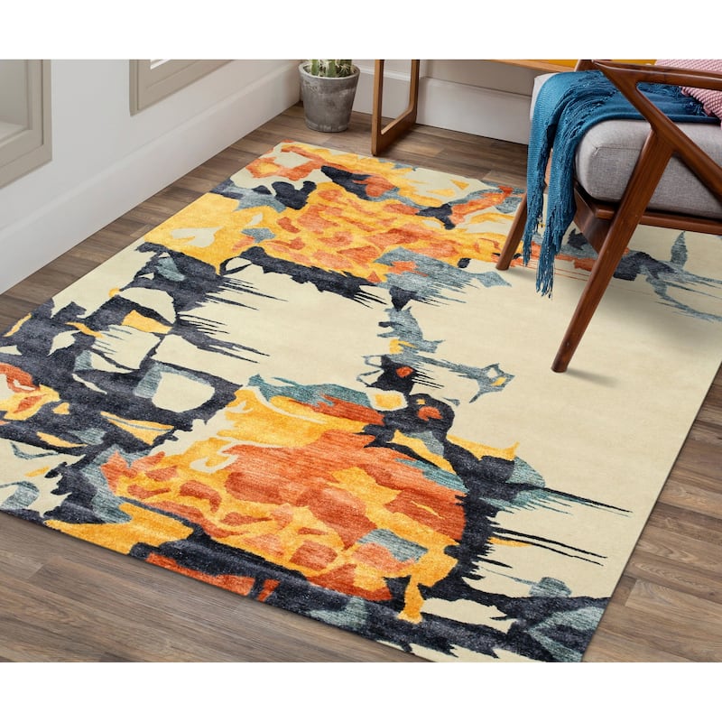 Hand-tufted Wool & Viscose Ivory Contemporary Abstract Bamboo Picaso Rug - 7'9" x 9'9" - 10' x 14' - Ivory
