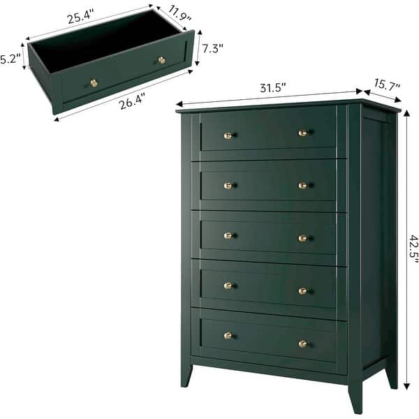 deep green dresser Mid Century Modern 7 Drawer Fluted Dresser Wood Storage Cabinet – GiraTree main image 1