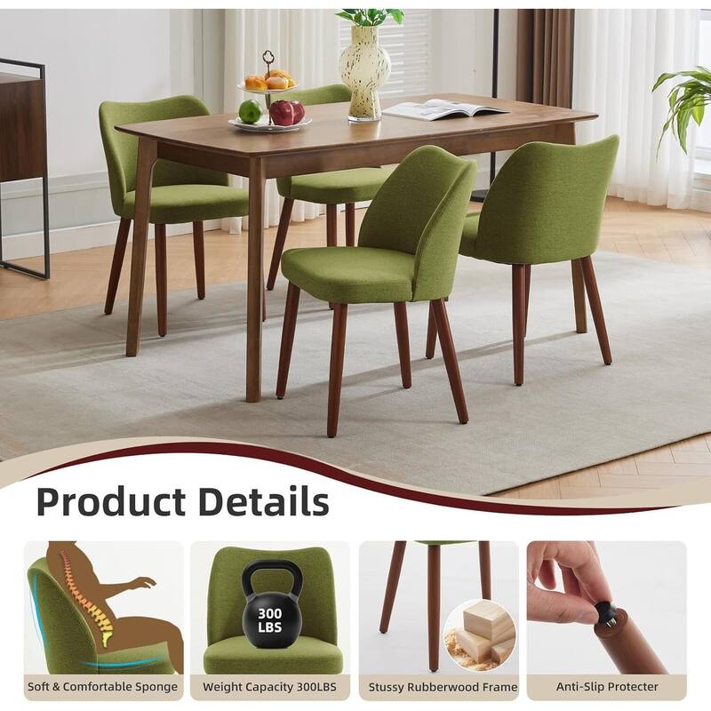 Set of 2 Upholstered Fabric Linen Dining Chairs for Dining Room Living Room Kitchen