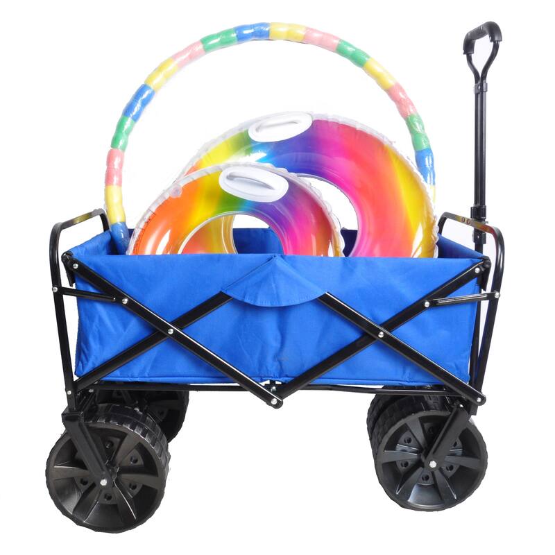 Folding Garden, Shopping, & Beach Wagon Cart Constructed of Durable Metal - Blue