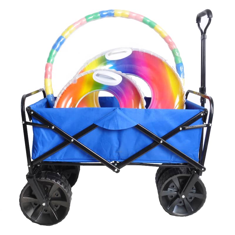 Folding Wagon Garden Shopping Beach Cart,High quality and durable (Blue) - Blue