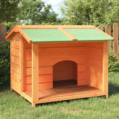 vidaXL Dog Kennel Brown 37.8"x34.3"x31.7" Solid Wood Pine - 37.8" x 34.3" x 31.7"