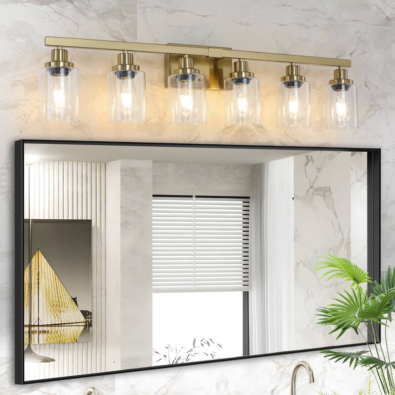 37" 6-Light Vanity Light with Clear Glass Shades, Modern Iron Metal Bathroom Wall Fixture for Mirror(No Bulbs) - Coppery
