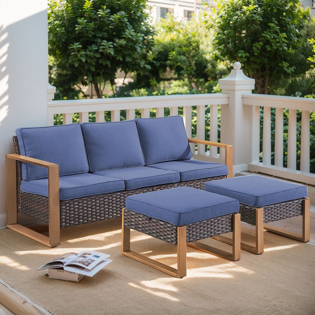Gymojoy PE Wicker Patio Sofa Sectional Sofa with Ottoman