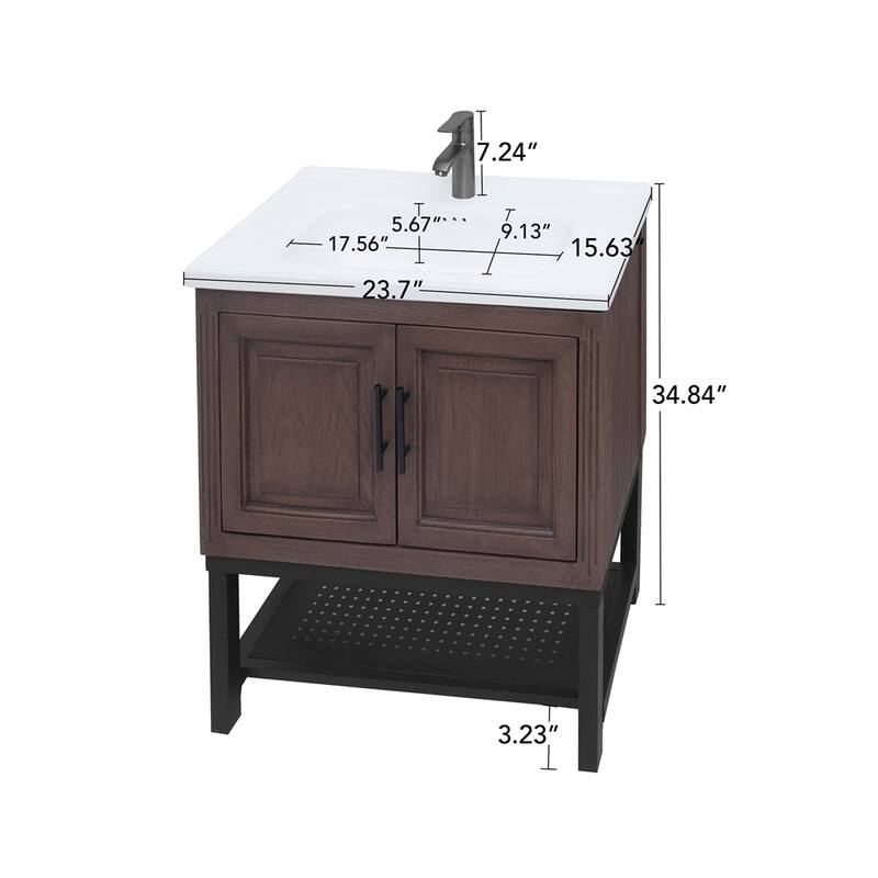 24" Bathroom Vanity with White Ceramic Sink & Hot and Cold Faucet