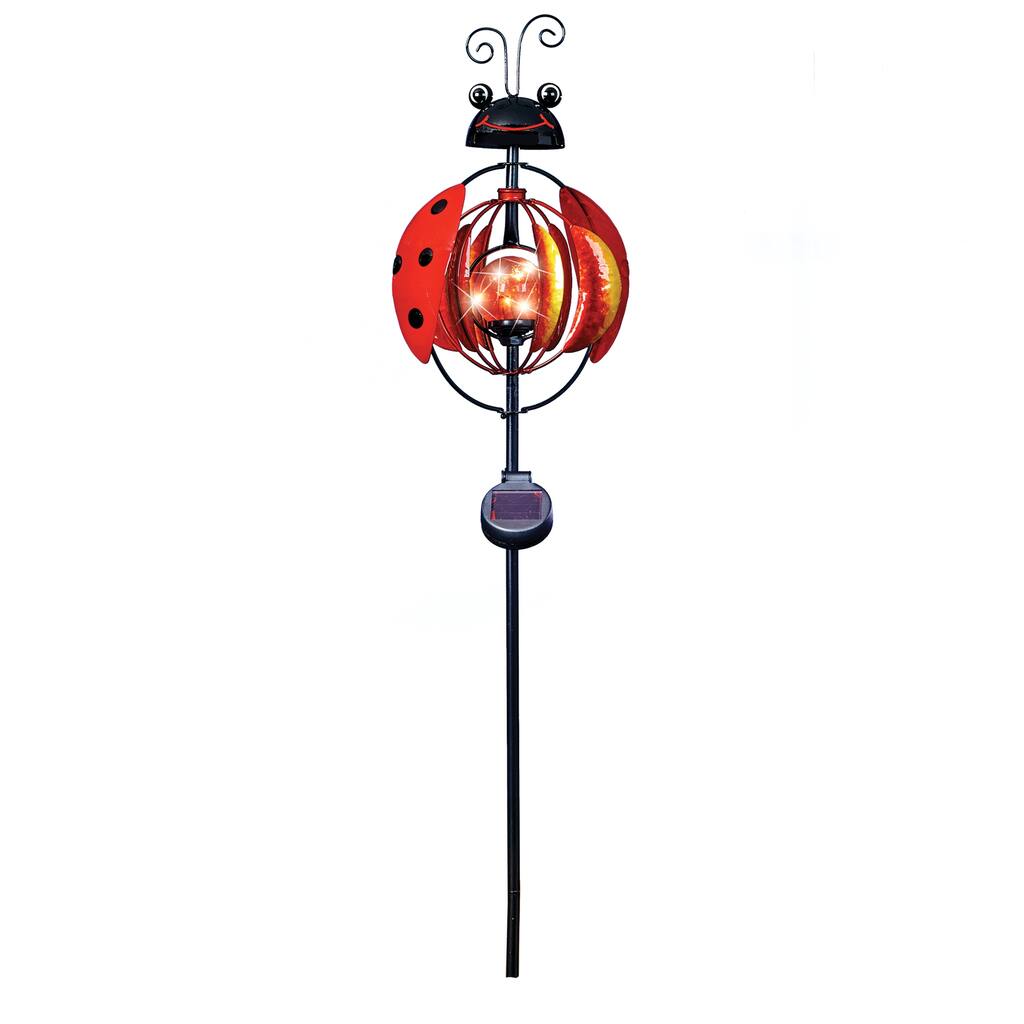 Solar Happy Ladybug Double Wind Spinner Garden Stake