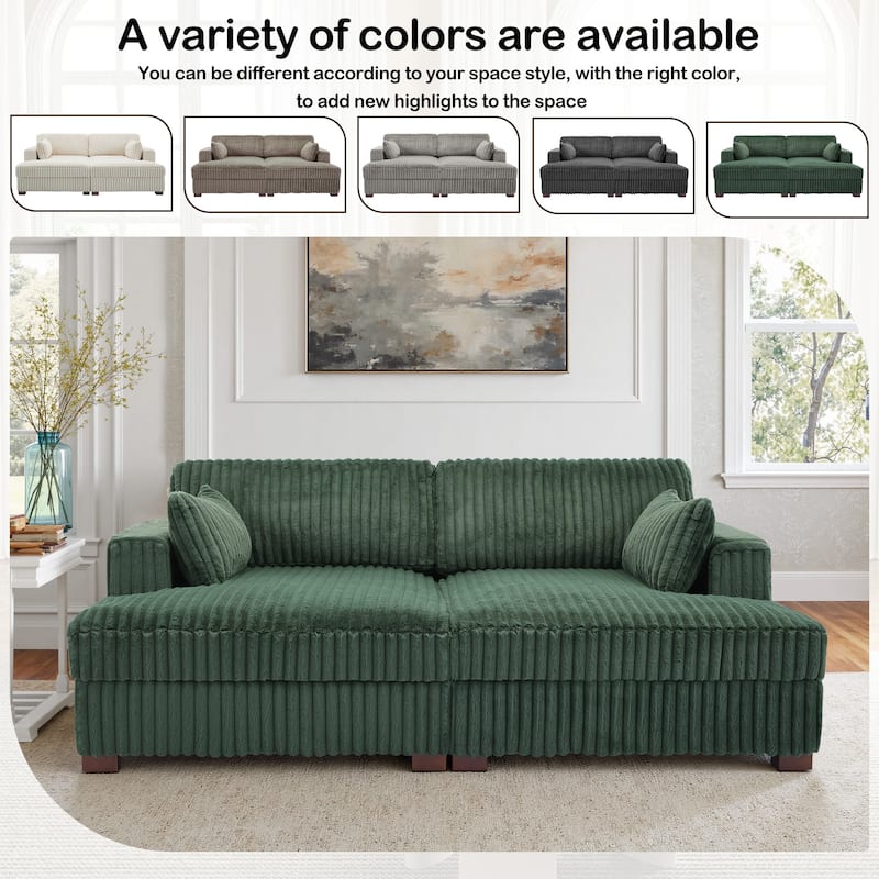 Sophia 84" W Plush Corduroy Chaise Lounge Modular Sectional Sofa