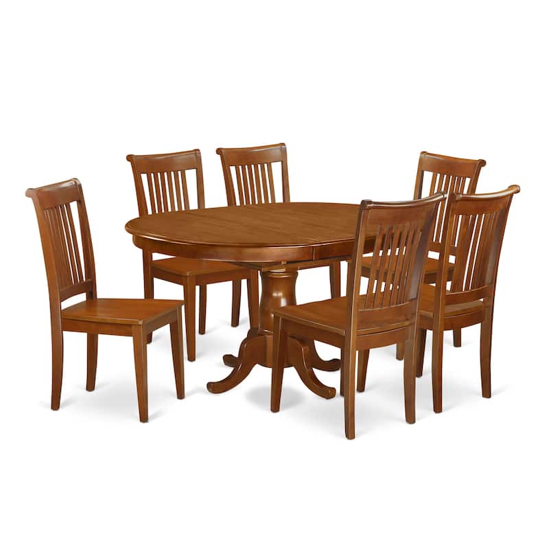 East West Furniture 7 Piece Dining Room Table Set- an Oval Kitchen Table and 6 Solid Chairs, Saddle Brown(Seat Type Options)