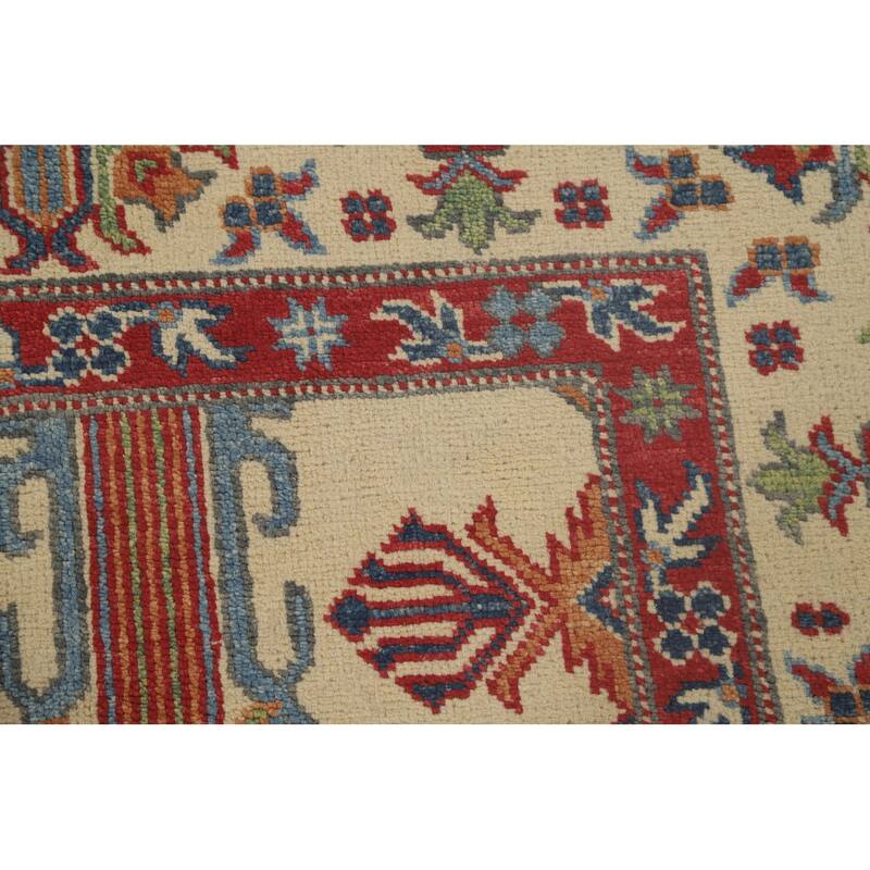 Geometric Beige Kazak Oriental Area Rug Hand-Knotted Wool Carpet - 8'2"x 9'9"