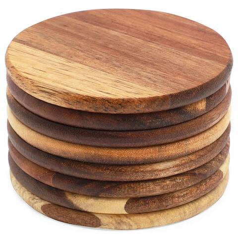 Juvale 3.7" Natural Acacia Wood Coasters Set for Drinks, Dark Brown 8 Pack