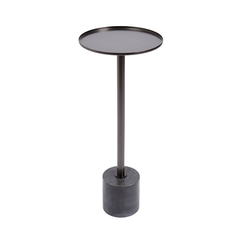 Kate and Laurel Vanora Metal and Marble Drink Table - 10x10x24 - Pewter/Black