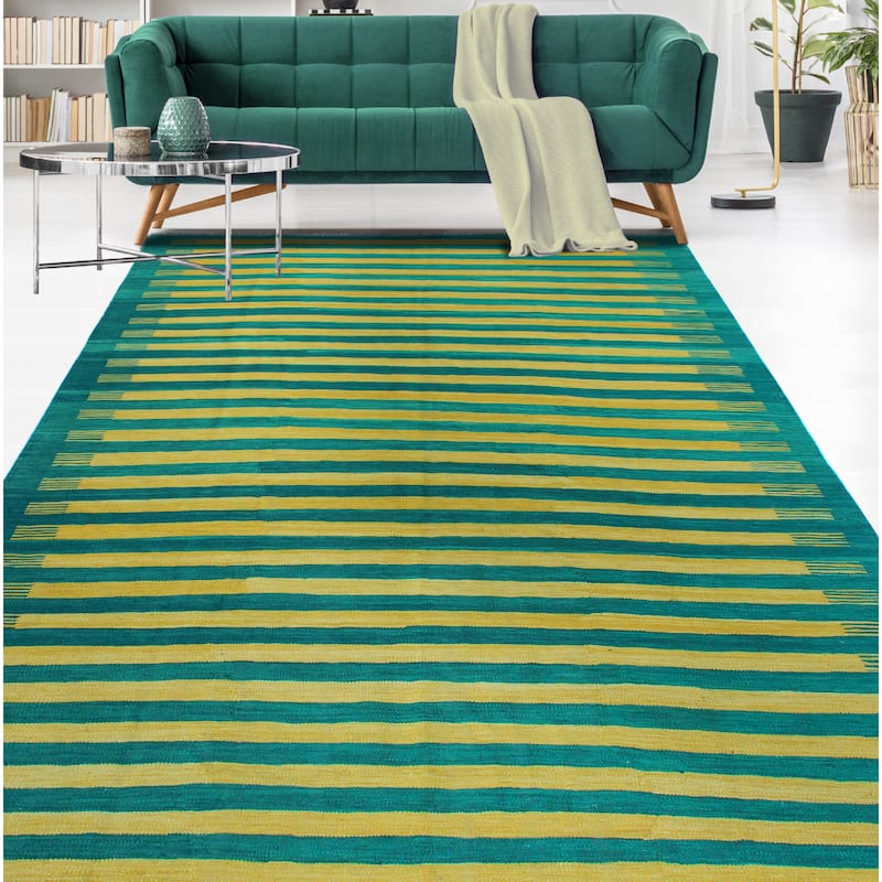 Modern Flatweave Lloyd Green/Gold Rug - 6'7" x 10'0"