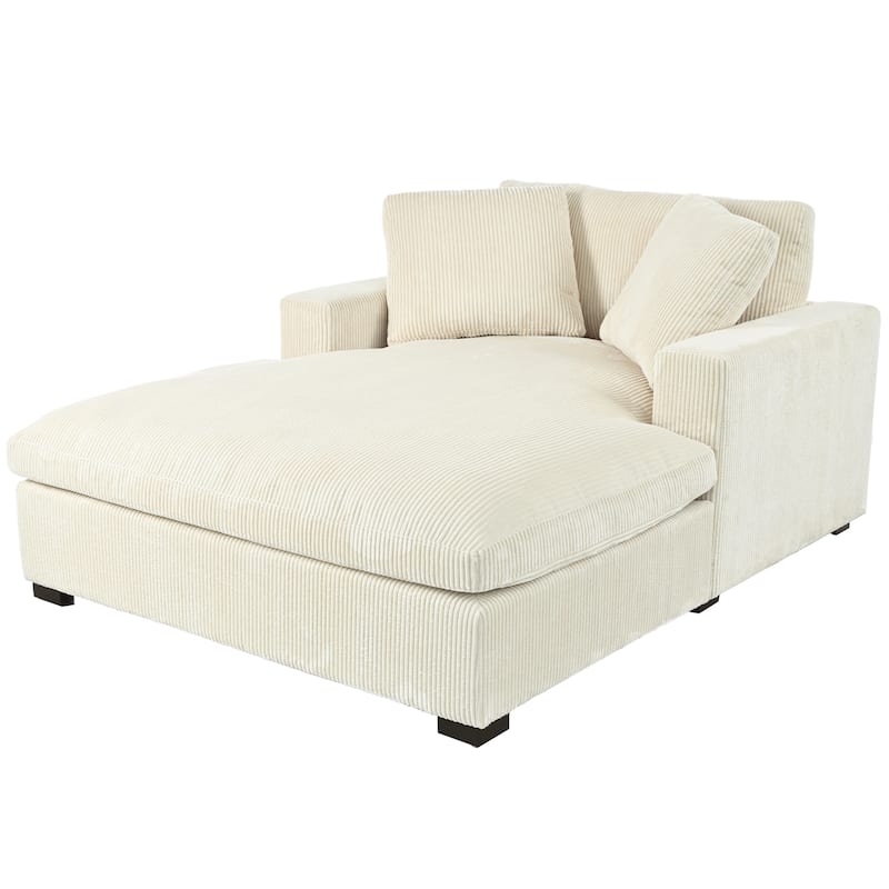 Beige Modern 53.5" Chaise Lounge Chair with Solid Wood Legs and Pillows for Living Room