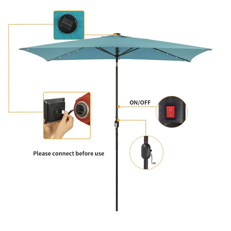 10 ft.LED Aluminum Rectanglar Market Patio Umbrella