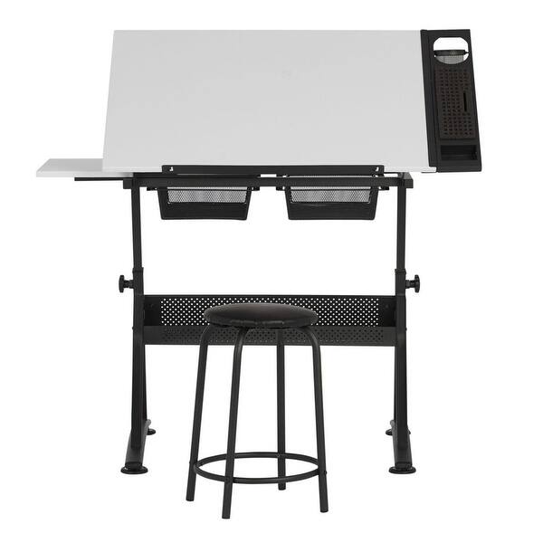 slide 1 of 6, Offex Fusion Craft Center with 24" Tray and Stool - Charcoal/White - 47.75" W x 23.75" D x 35.5" H