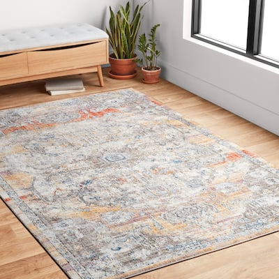 Alexander Home Adrian Distressed Sunrise Medallion Traditional Rug