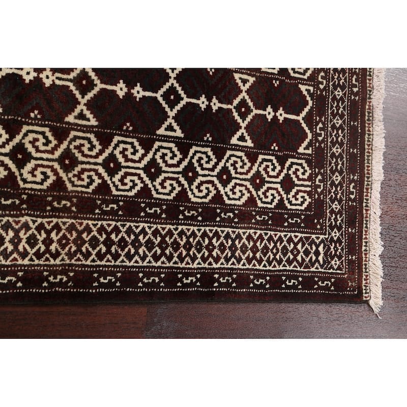 Geometric Persian Balouch Wool Area Rug Handmade Traditional Carpet - 2'9" x 3'8"