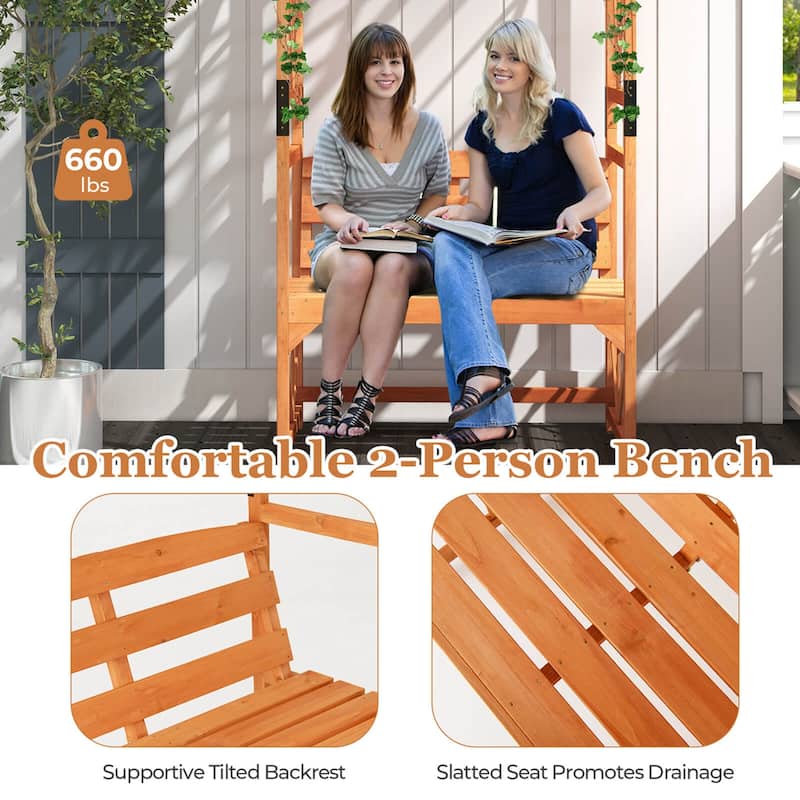 Patio Garden Arbor with Pergola Bench 2 Trellises for Climbing Plants - See Details