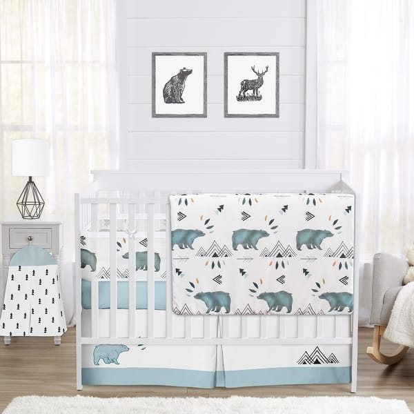 slide 2 of 6, Sweet Jojo Designs 6p Crib Bedding + BreathableBaby Breathable Mesh Liner Bear Mountain Boy Blue Woodland Forest