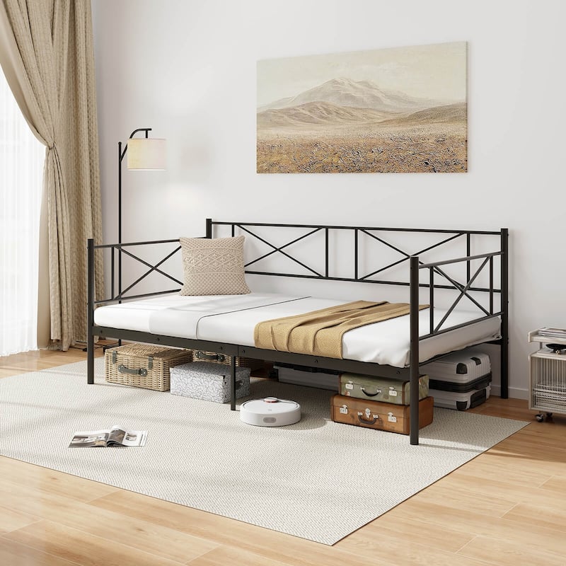 Gymax Twin Size Metal Daybed Modern Platform Bed w/ Heavy-duty Metal - Black