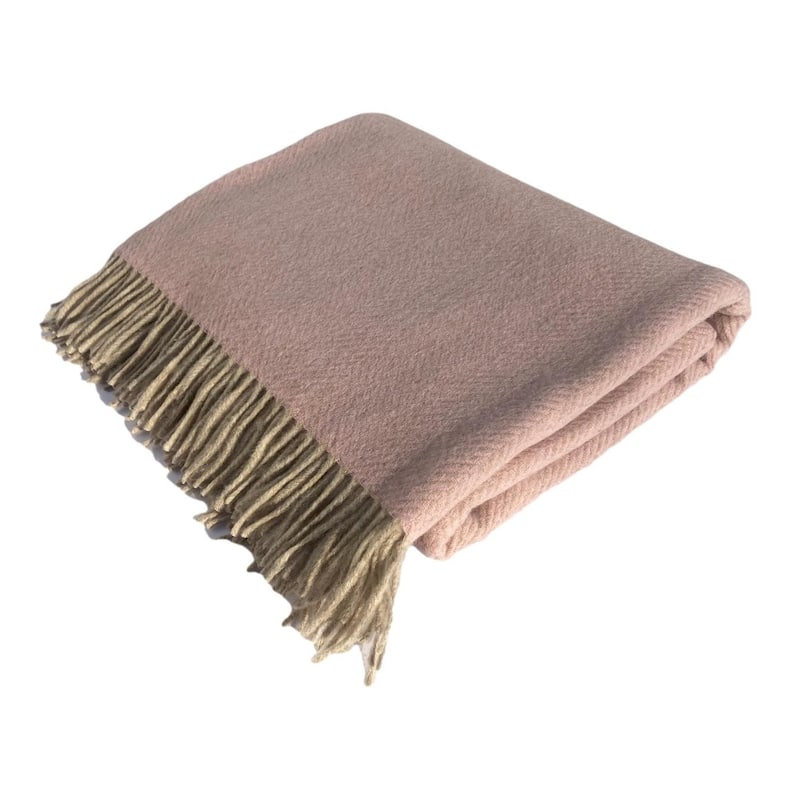 Merino Lambswool Throw Blanket - Herringbone Pattern, Made in England