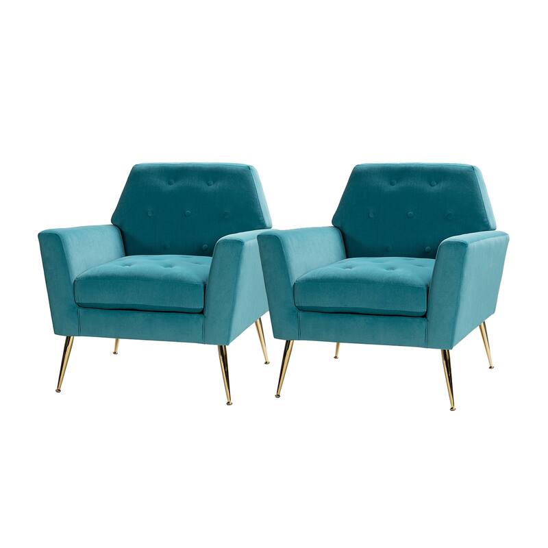 Lilia Contemporary Velvet Upholstered Tufted Back Armchair with Metal Golden legs Set of 2 by HULALA HOME
