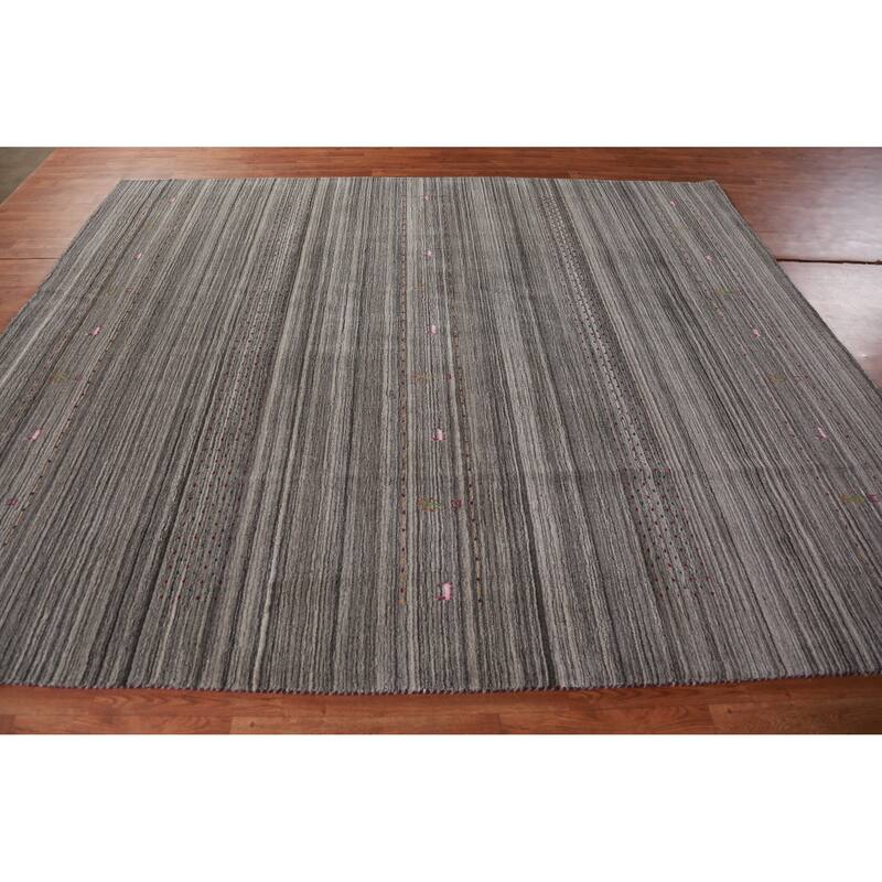 Hand Knotted Oriental 100% Wool Carpet Tribal Tribal Greys & Charcoal Gabbeh Area Rug - 9' 9'' X 8' 2''