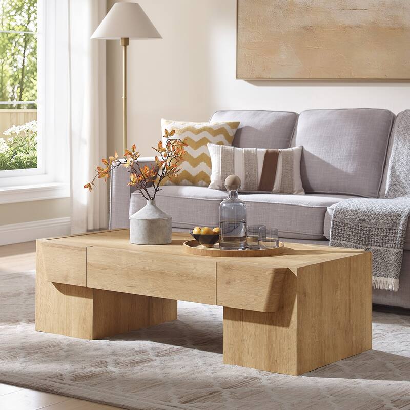 Modern Coffee Table with Storage, Wood Large Center Table with Drawer ...