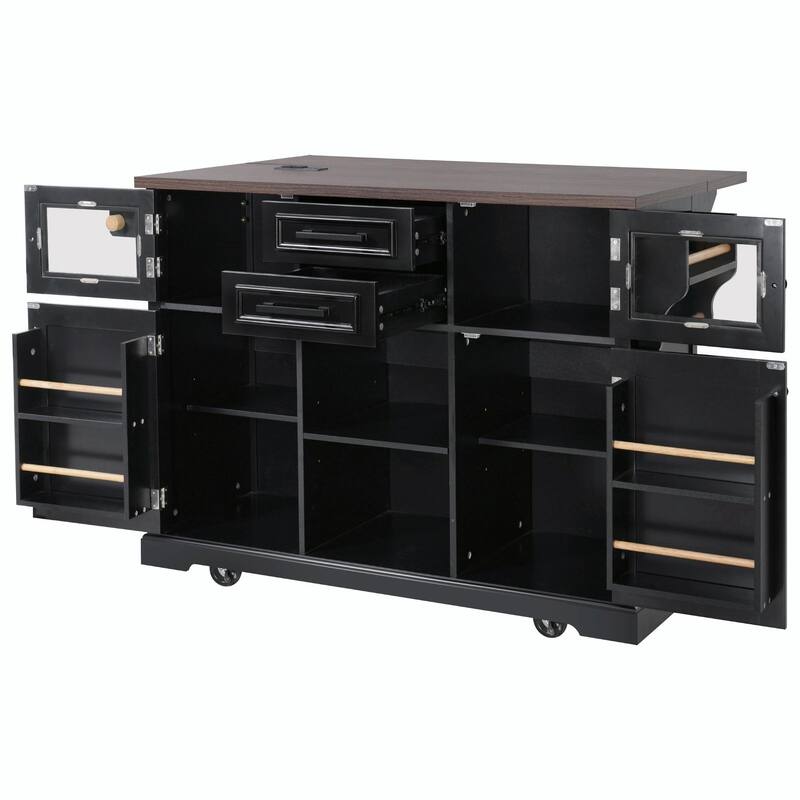 54.9" Kitchen Island with Drop Leaf, Power Outlet, Kitchen Storage Cart