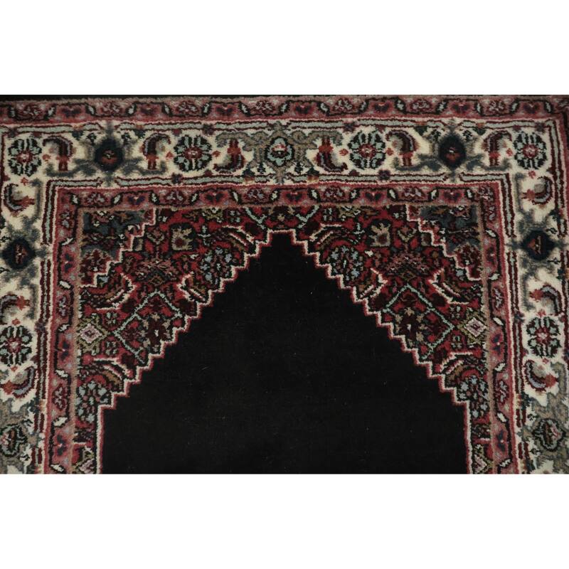 Hand Knotted Oriental 100% Wool Carpet Traditional Geometric Black Bidjar Runner Rug - 10' 2'' X 2' 5''