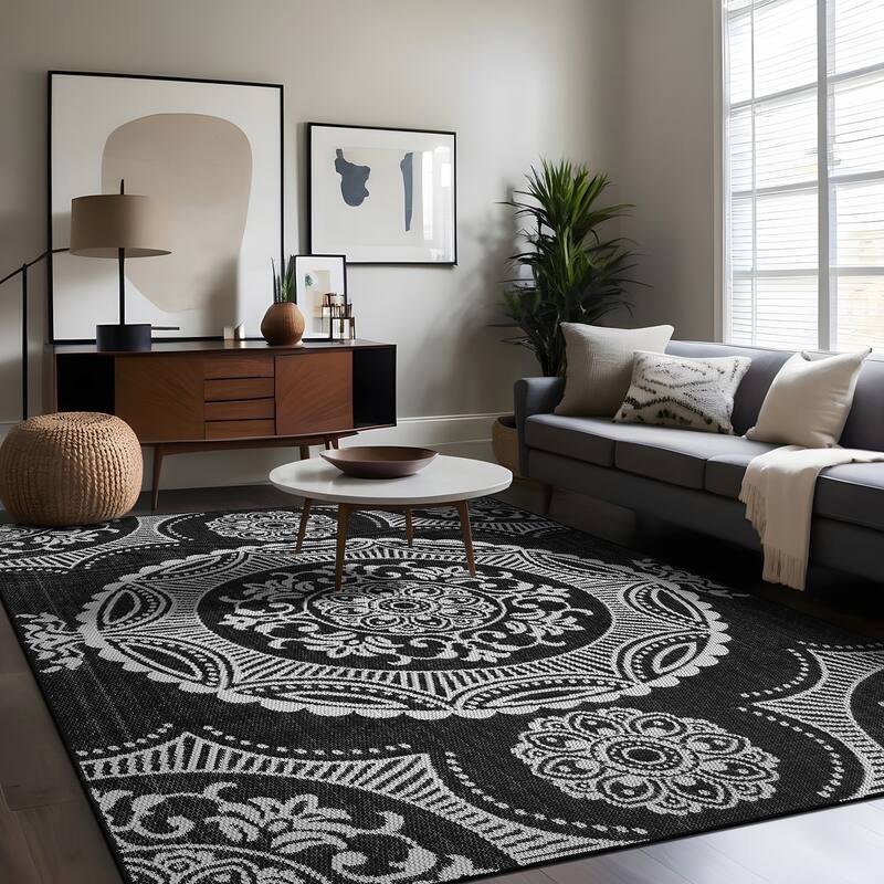 Beverly Rug Blue Medallion Indoor Outdoor Rug, Outside Carpet for Patio, Deck, Porch