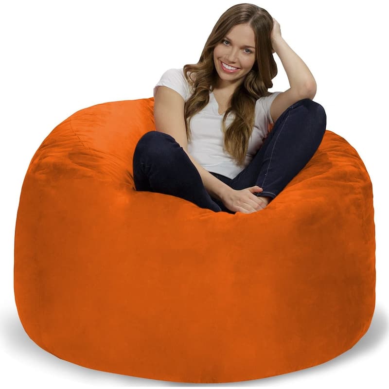 Bean Bag Chair 4-foot Memory Foam Removable Cover Bean Bags - Orange Micro Suede