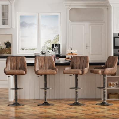 Adjustable Armless Swivel PU Leather Bar Stools Chrome Air Lift Counter Height Stools Set of 4