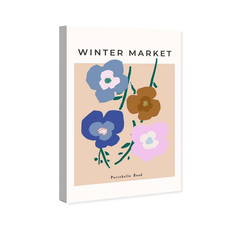 Wynwood Studio Canvas Floral and Botanical Winter Market Portobello Blue and Modern & Contemporary Wall Art Canvas Print