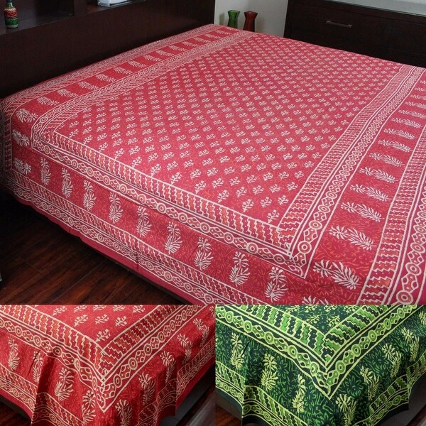 Vegetable Dye Dabu Hand Block Print Cotton Tapestry Bedspread Dorm
