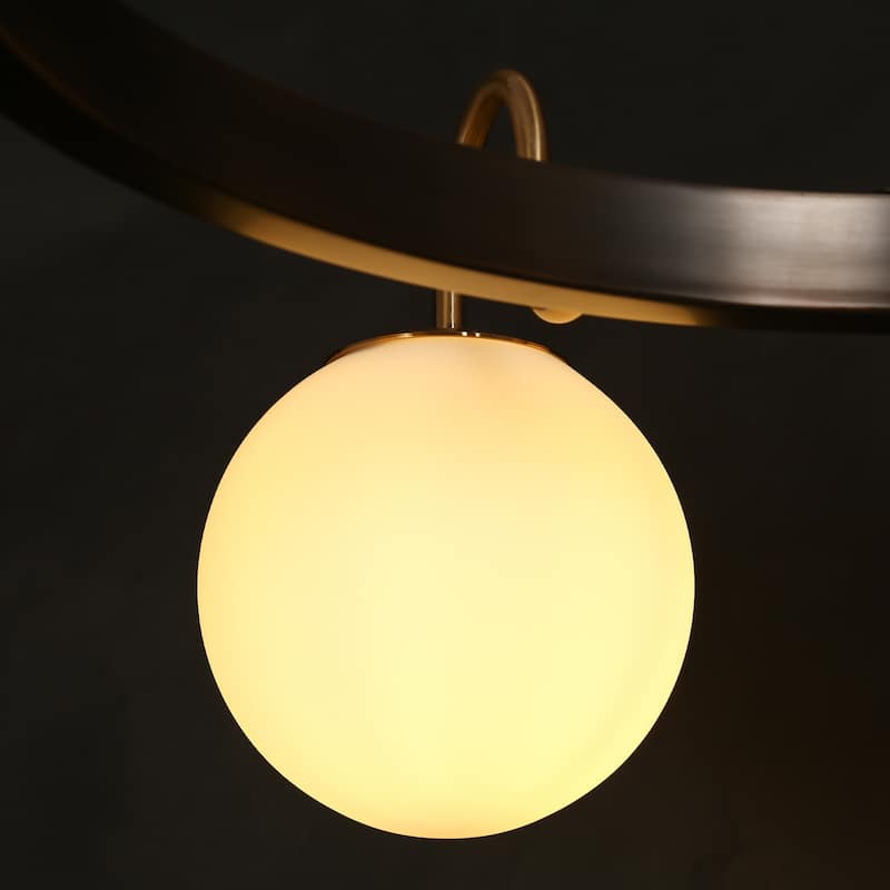 Aladari Mid-Century Modern 8-Light Wheel Chandelier Opal Orb Glass Lights - Black&Brass - 34.2"D*68"H