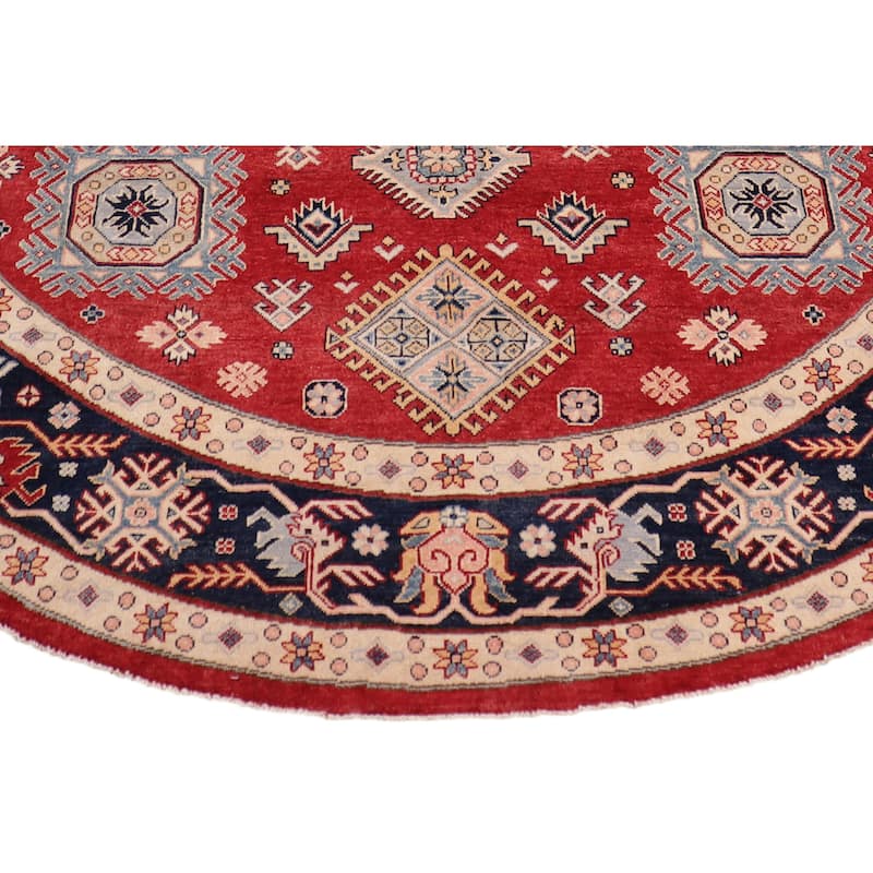 Rustic Kazak Connor Light Blue/Beige Wool Round - 9'0'' x 9'0''