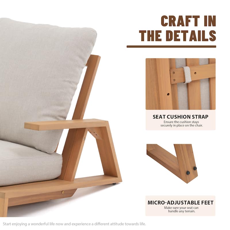 Outdoor Conversation Set with Coffee Table in Acacia Wood 4-Piece Sofa Set