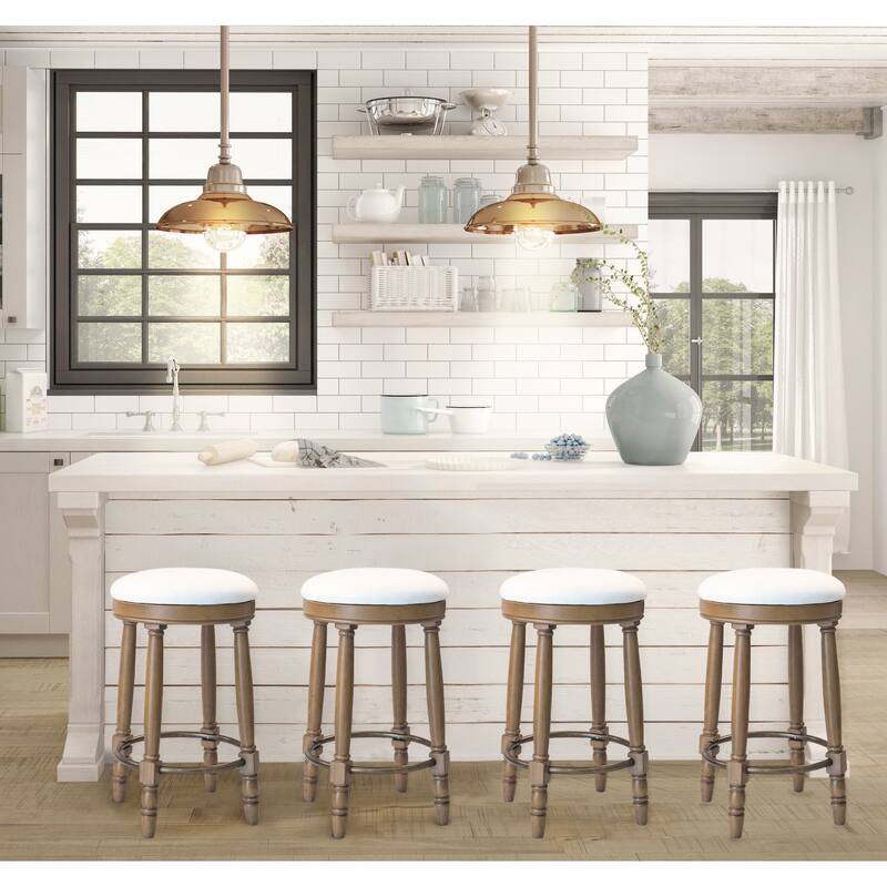 Bar Stools Set of 2, 26" Counter Height, 360° Swivel Wooden Barstool with Fabric Upholstered Seat