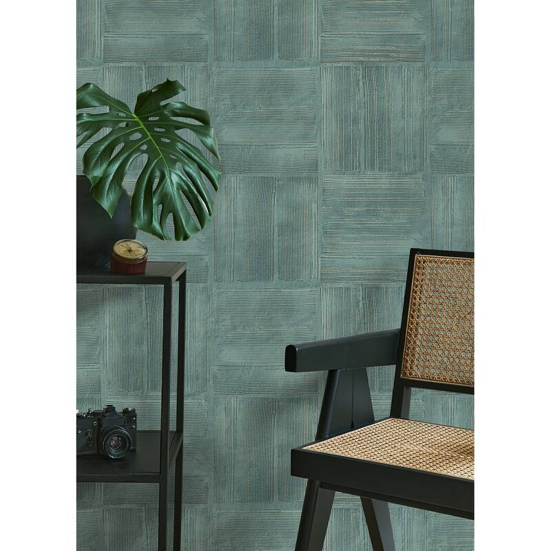 Advantage Jasper Teal Block Texture Wallpaper