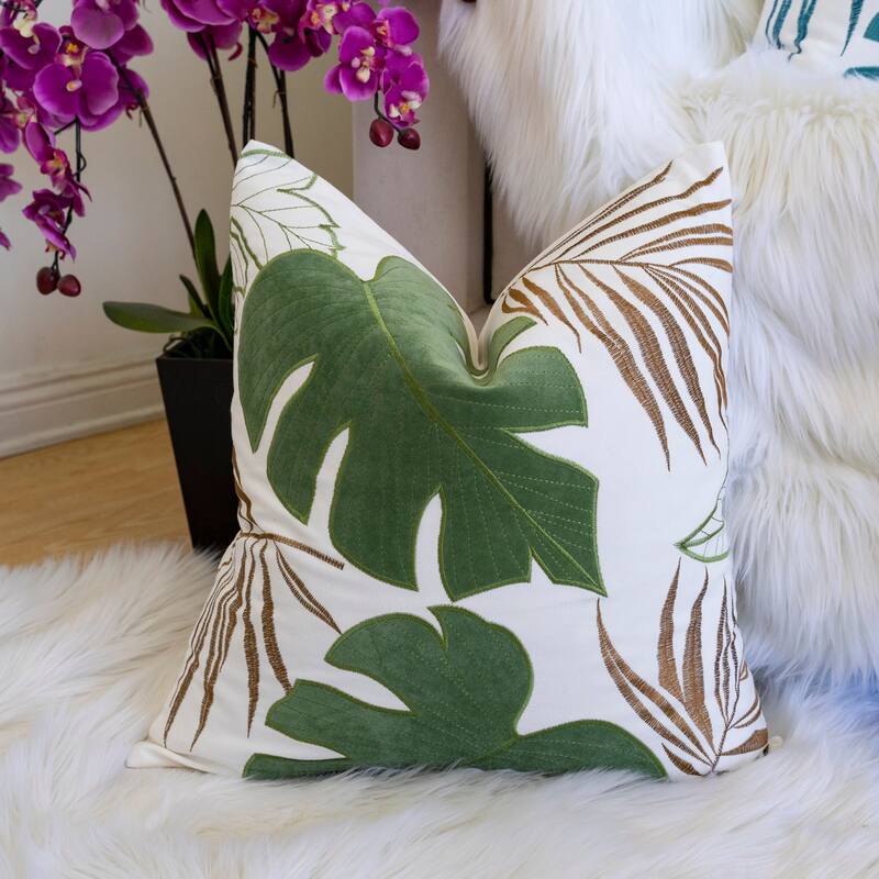 Leaf Pattern Decorative Pillow with Velvet Cover 20x20 Inches