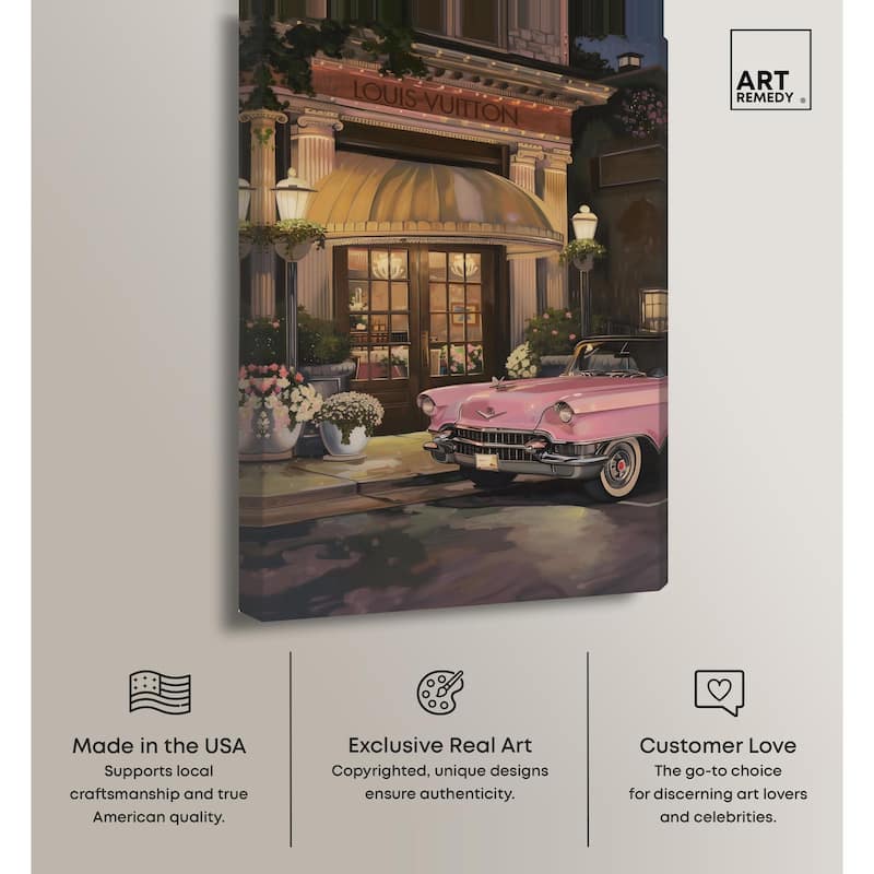 Classic Car Store Visit Canvas by Art Remedy, Gallery Wrapped