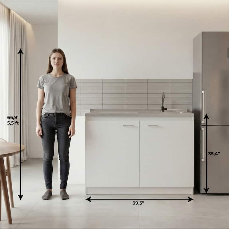 TUHOME Napoles Utility Sink Cabinet with Integrated Steel Sink