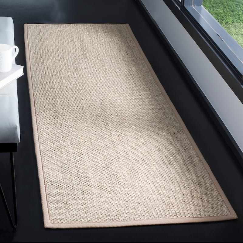 SAFAVIEH Natural Fiber Pacific Casual Border Sisal Rug - 2'6" x 8' Runner - Marble/Linen - Runner