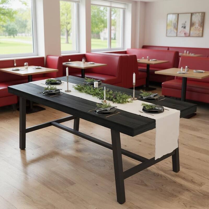 71 Inch Rectangular Dining Table, with Adjustable Feet - Black